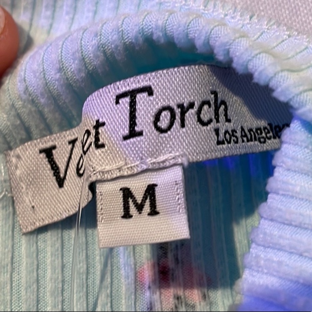 Velvet Torch Ribbed Teal Floral Mock Turtle Neck Mini Dress - Picture 9 of 12